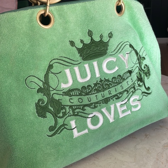 Vintage Juicy Couture XL purse tote green terry “Juice Loves” - Picture 5 of 16